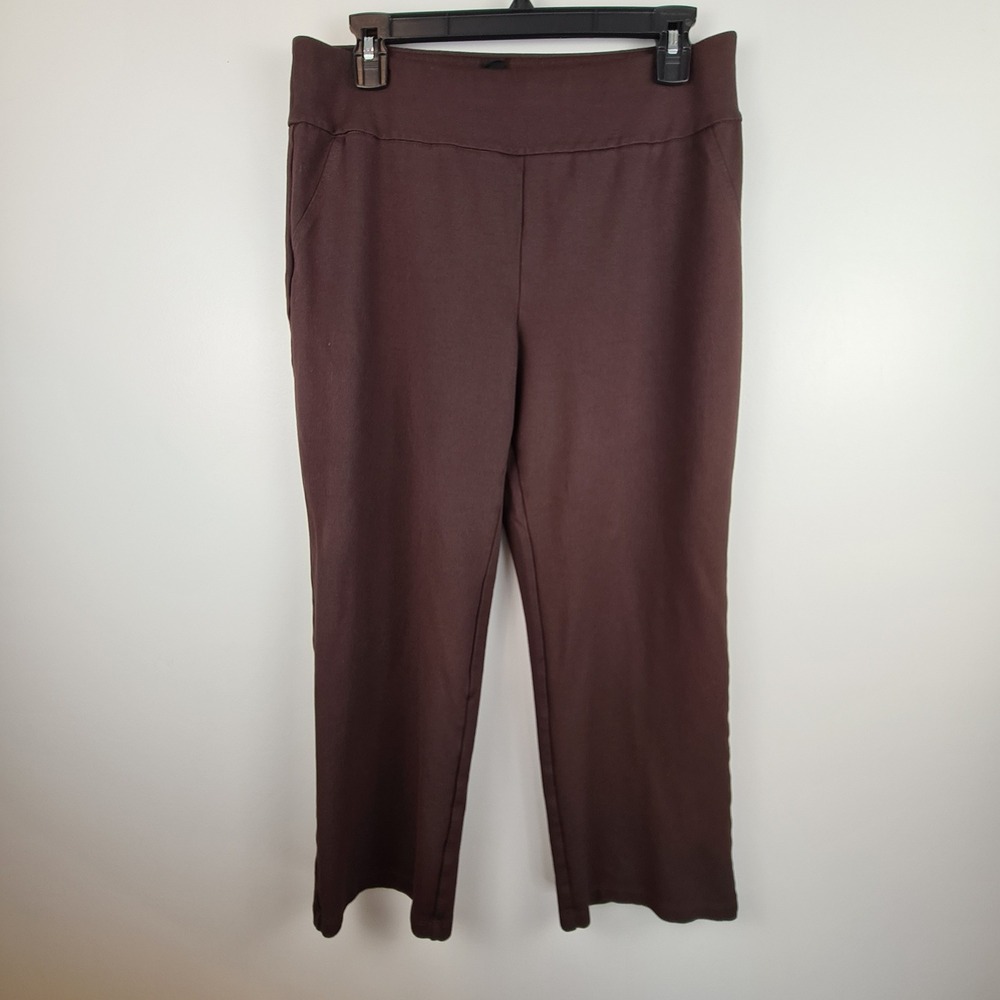 Dear Scarlett Womens Straight Leg Pants Brown High Rise Ponte Knit Size L Ankle